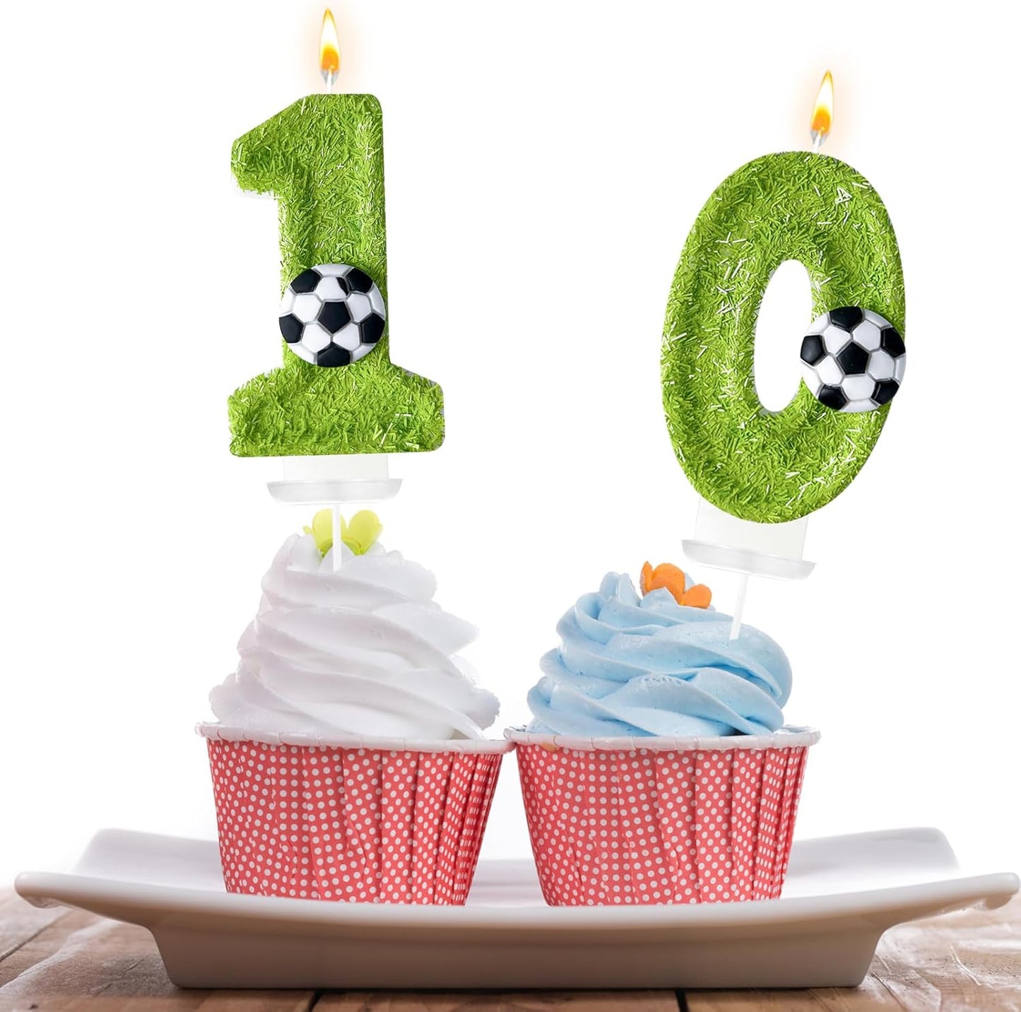 10th Birthday Candles，Soccer Birthday Decorations，Suitable for Girl and boy Cake Toppers, Wedding Cakes, Anniversaries, Party Celebrations, Birthday Decorations