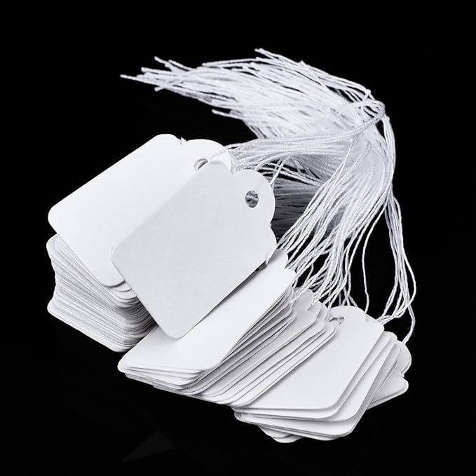 500 Pack White Price Tags with String Attached Writable Display Labels White Price Gift Tags for Clothing Jewelry Blank Merchandise Marking Labels, 1.38 x 0.87 Inches