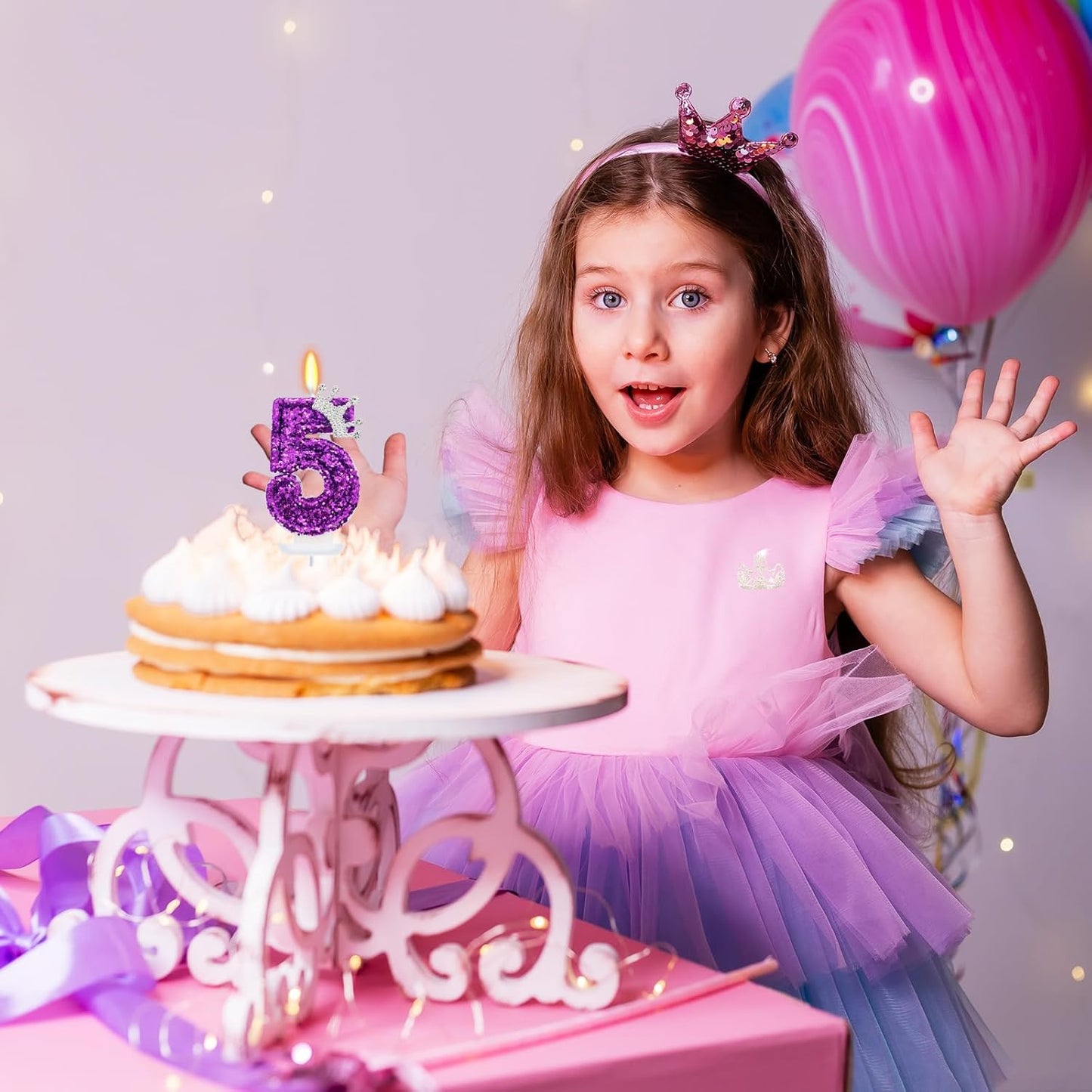 Birthday Candle for Cake, Crown Purple Number Candles, 2.76 inch Cake Topper Decoration for Birthday Party (Number 5)