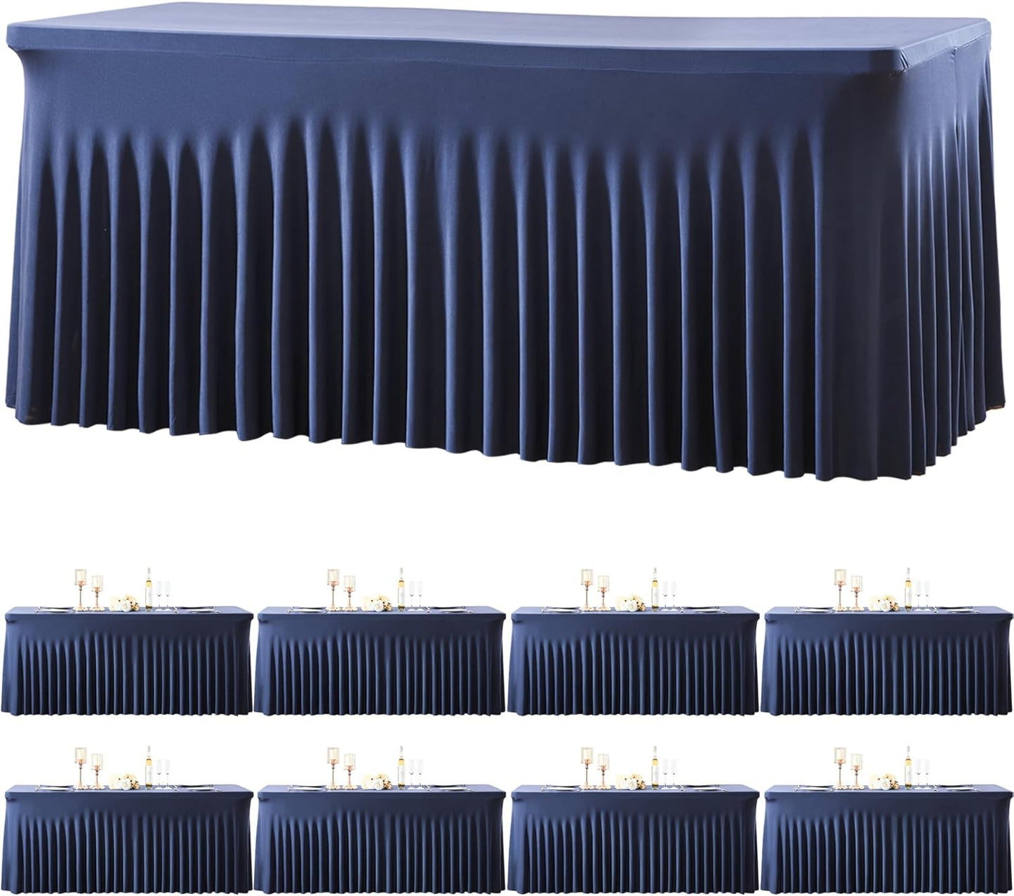 Besutolife 8 Pack Navy Blue Spandex Tablecloth for 6ft Rectangle Tables Fitted Table Cloth Stretch Table Covers Skirt 6ft Rectangular Tablecloths for Banquet Parties Wedding Decorations