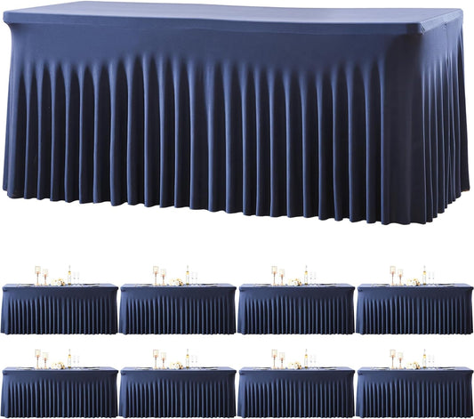 Besutolife 8 Pack Navy Blue Spandex Tablecloth for 6ft Rectangle Tables Fitted Table Cloth Stretch Table Covers Skirt 6ft Rectangular Tablecloths for Banquet Parties Wedding Decorations