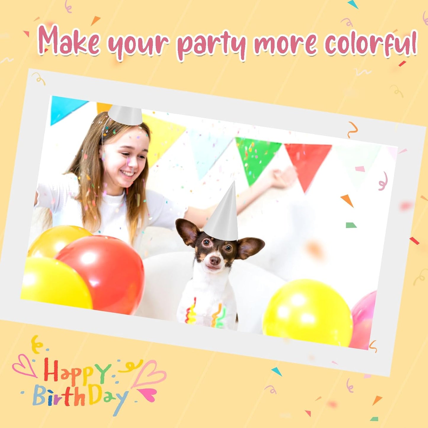 24 PCS Party Cone Hats DIY Birthday Paper Cone Hats for Kids and Adults Birthday, Baby Shower, Bridal Shower
