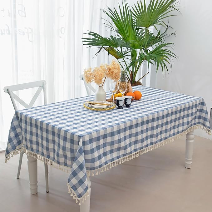 Checkered Rectangle Tablecloth, Cotton Gingham Table Cloth Plaid Table Cover for Spring Summer Picnic Kitchen Dinner Restaurant Easter Party（55x70,Blue