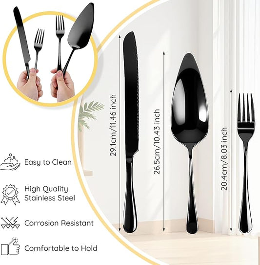 SUREAM Matte Black Cake Knife, 11 Inch 4PCS Cake Cutter Slicer, Pie Cutter and Server for Birthday Anniversary Christmas Engagements