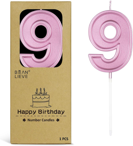 BEAN LIEVE Rose Gold Birthday Candles Number 9, Rose Gold Number Candles, Cake Number Candles for Birthday Parties and Wedding Anniversary Celebrations