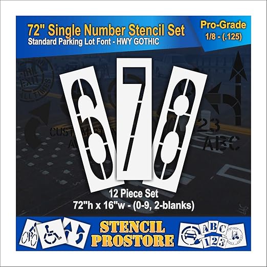 Pavement Stencils - 72 inch Number Stencil Set (10 Pieces) - 0-9 - 72" x 16" x 1/8" (128 mil) - Pro-Grade