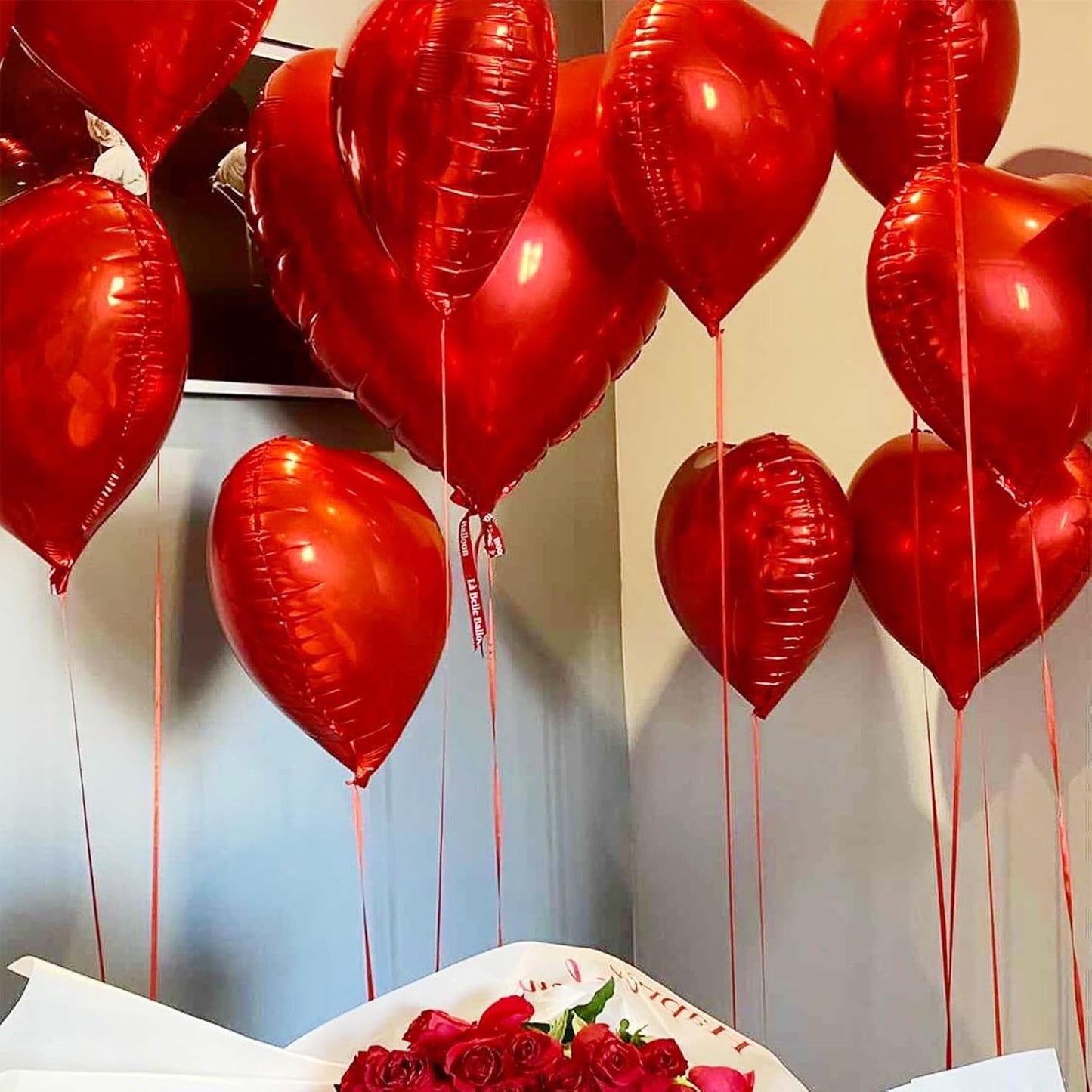 Red Heart Balloons,12Pcs Heart Shaped Foil Balloons,18Inch Red Love Helium Polyester Film Balloon for Valentine's Day Anniversary Birthday Anniversary Wedding Party Decorations