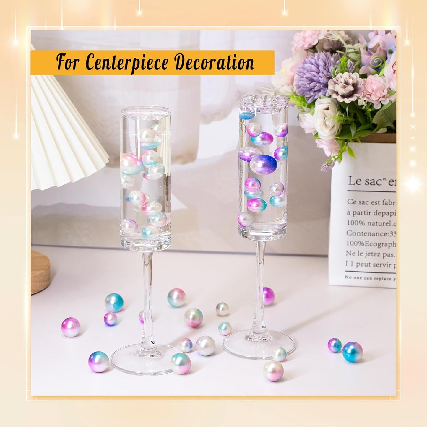 300Pcs Pearl Vase Filler, Lightpinkblue Mix No Hole Faux Pearl Beads for Centerpieces Vases, Candle Centerpieces, Wedding Birthday Party Home Decor 8/10/14/20mm