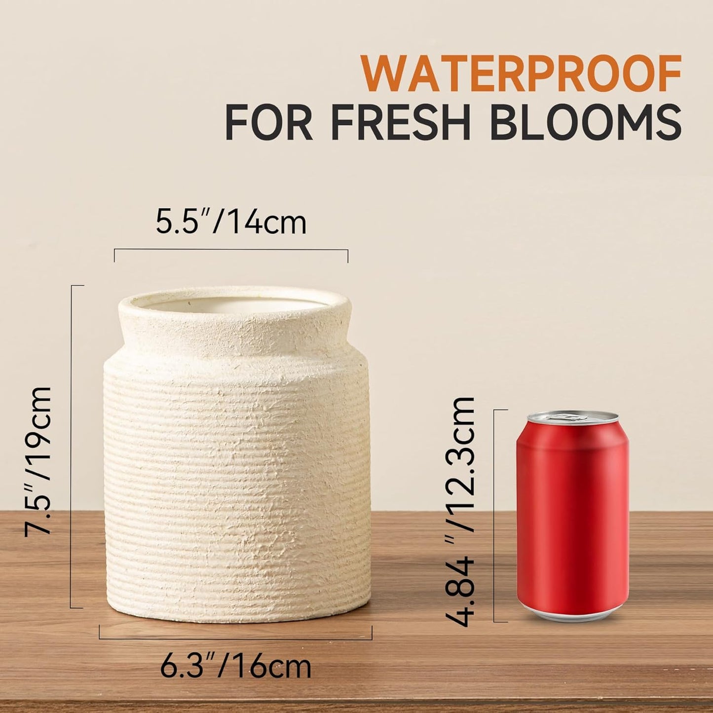 Ceramic Flower Vase 7.5 inch Farmhouse Rustic Vase for Home Decor Handcrafted Pottery Terracotta Vases for Dining Table Decor Fireplace Living Room Bathroom Wedding Centerpiece (01-White)