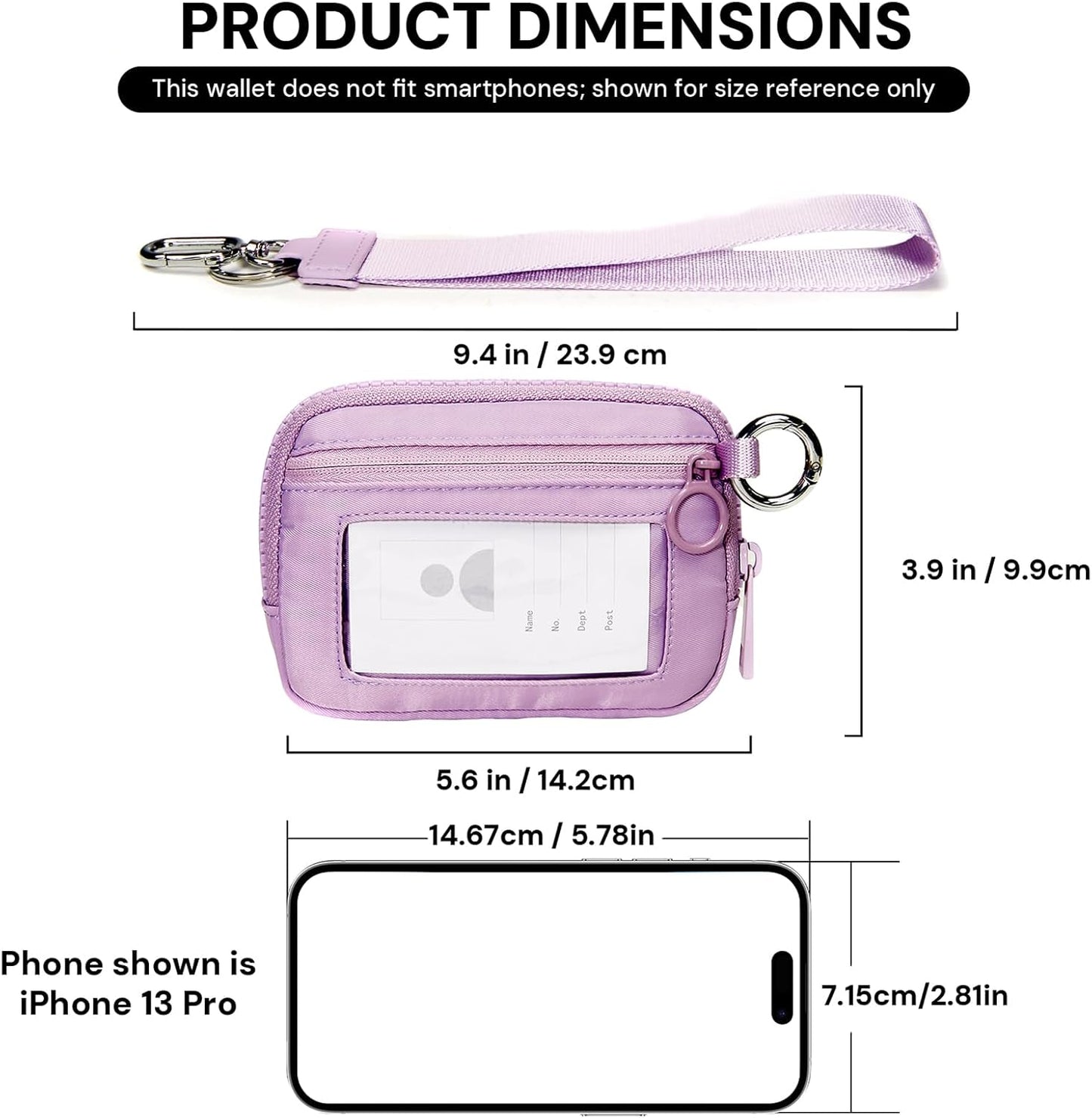 Keychain Wallet for Women Mini Zip Card Holder with ID Window Coin Purse Detachable Wristlet Small Wallets Light Purple