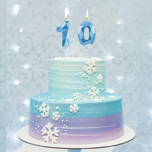 Nuanchu 10th Birthday Candles 3D Diamond Shape Number Candles Numeral Birthday Cake Topper Cake Candles for Family Baking Theme Party Decoration Cake Decorating Supplies (Blue)