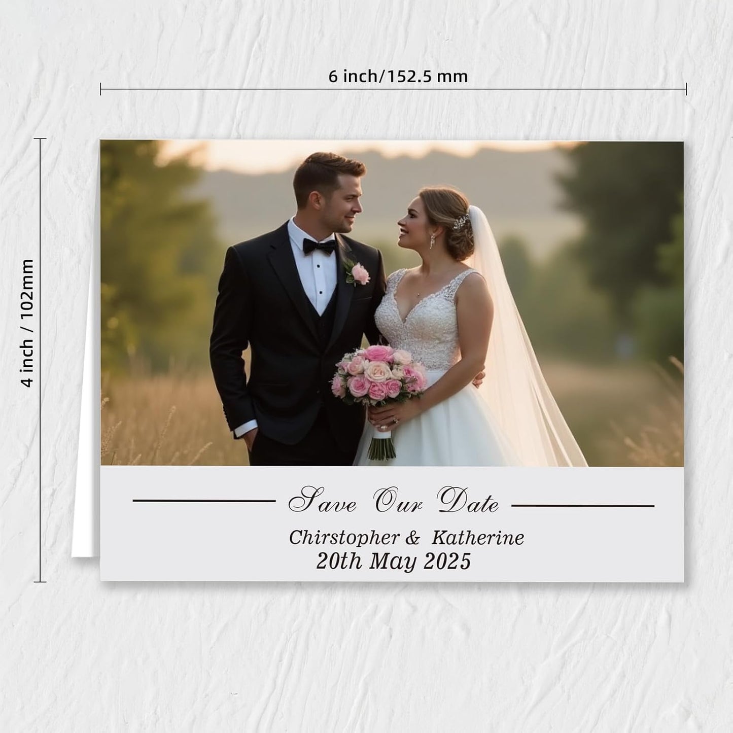 Personalized Save the Date Wedding Invitation Card with Photo 4x6inch 350GSM Papers and Envelopes, Custom Thank You card for Weddings, Birthdays and Parties, 50pcs or more (Horizontal with 1 Photo)