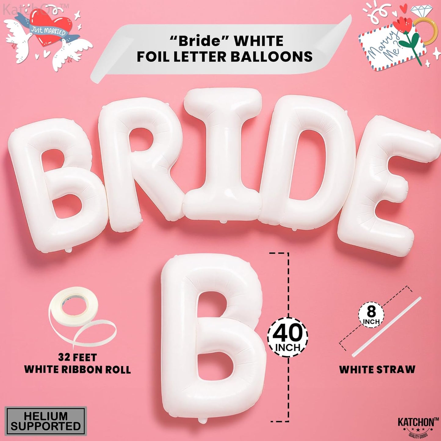 KatchOn, Giant Bride Balloons White - 40 Inch | Bachelorette Party Decorations | White Bride Balloon for Bridal Shower Decorations | Bridal Shower Balloon | Bachelorette Balloons