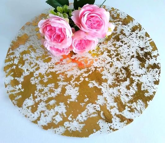 Disposable Gold Placemats Set of 100 Metallic Thin Round 13 Inch Gold Doilies Mesh Pressed Fall Table Placemates 100 Pack Charger Plates for Wedding, Birthday Party