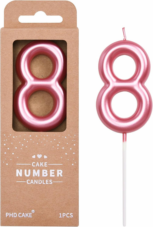 PHD Cake 2.76 inch Classical Pink 8 Number Birthday Candles for Party Celebration