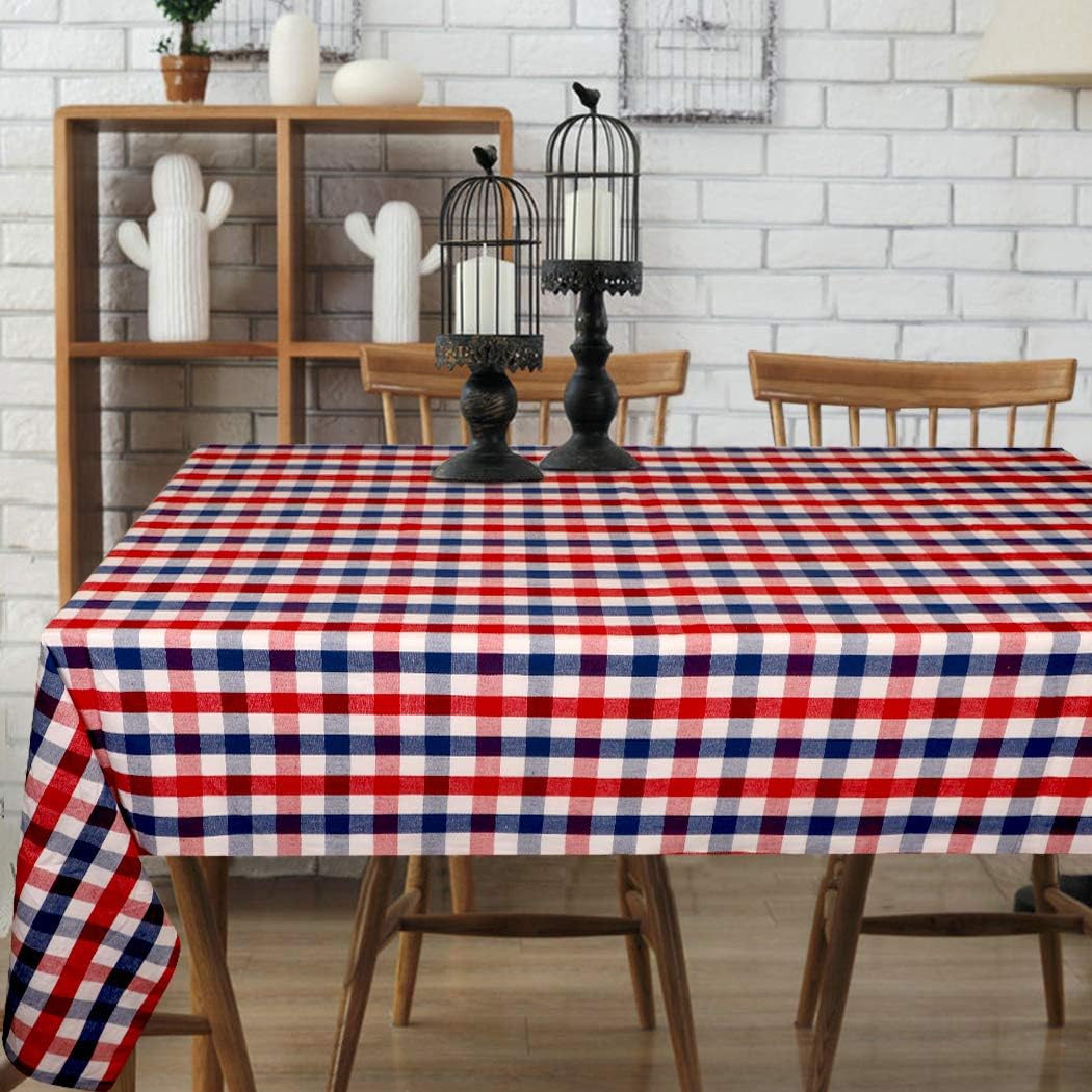 Urban Villa Tablecloth Buffalo Check Table Cloth Tabletop Cover Kitchen Dining Tablecloth 100% Cotton Parties Holiday Dinner Red/Blue/White Rectangle 60X84 Inches 6-8 Seats Table Cloth