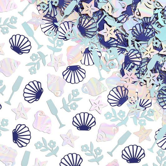 xo, Fetti Coastal Party Foil Confetti - 200 pc | Beach Engagement Party Decoration, Bachelorette Table Decor, Bridal Shower Supplies, Beach Birthday Tablescape