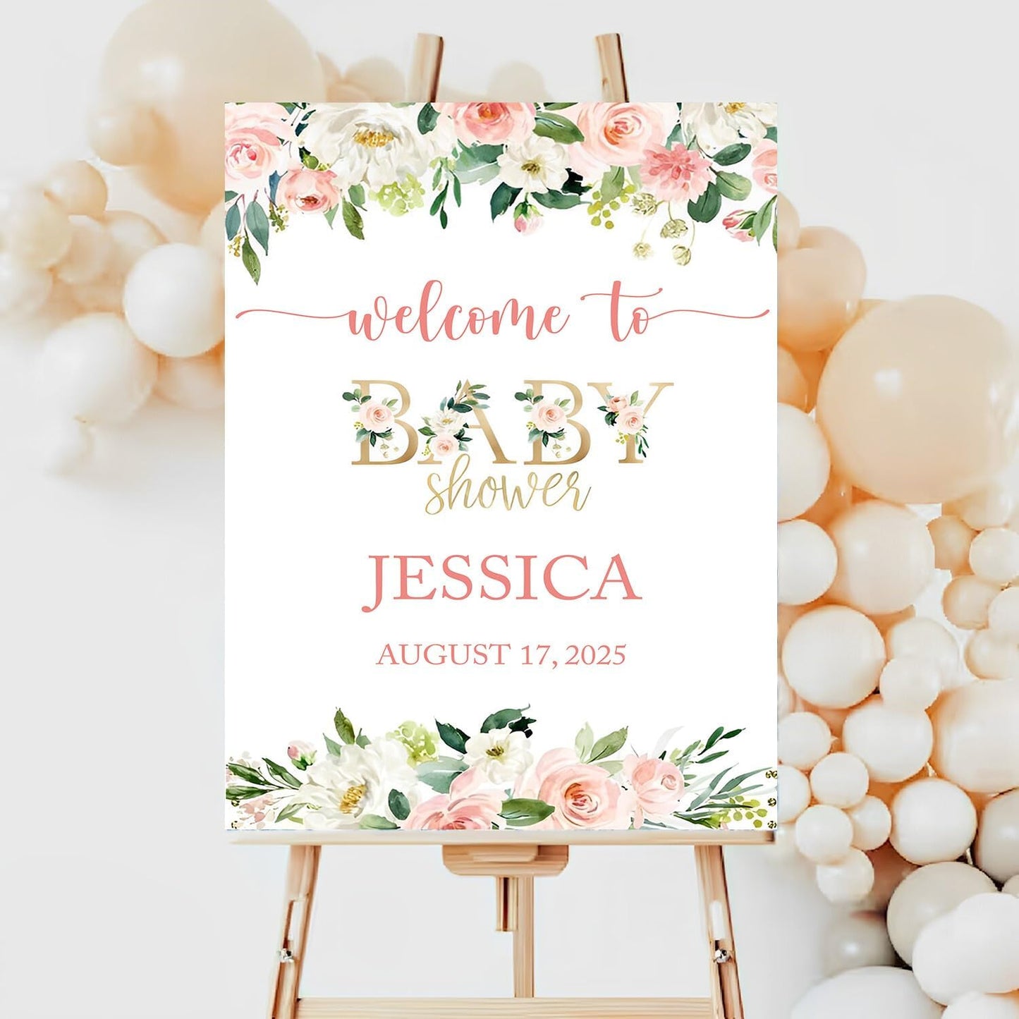 Personalized Baby Shower Sign, Floral Baby Shower Sign, Blush Pink Floral Baby Shower Sign, Baby Shower Decorations, Wildflower Baby Shower Welcome Sign, Baby Shower Sign, Plastic Sign Full Size