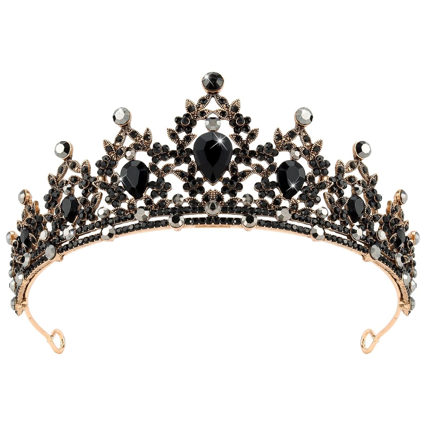 CAVETEE Gothic Crown Headpiece - Black Baroque Tiara with Vintage Rhinestones for Women & Girls - Halloween, Birthday, Wedding & Bridal Occasions