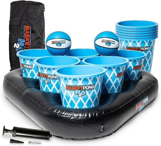 H2O – Inflatable Pool Pong Game with Buckets and Balls, Water Yard Game for Outdoor Fun, Lawn, Beach, or Backyard – Includes 12 Buckets, 2 Balls, Floats, Bag, and Air Pump
