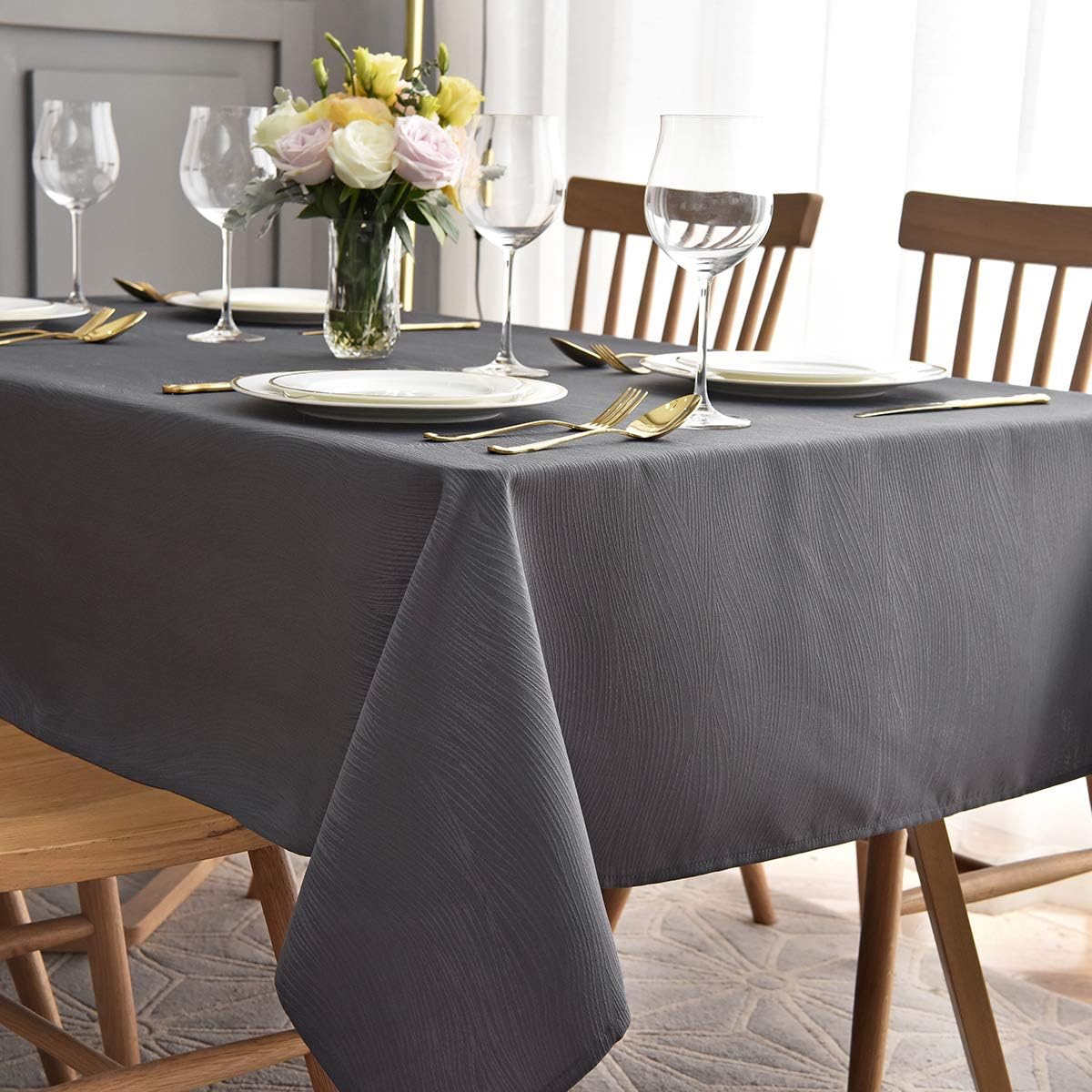 maxmill Square Tablecloth Swirl Design Spillproof Wrinkle Free Heavy Weight Soft Table Cloth Decorative Fabric Table Cover for Outdoor and Indoor Use Square 70 x 70 Inch Charcoal
