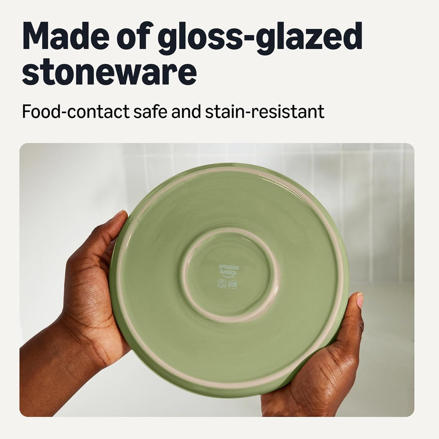 Amazon Basics Glazed Stoneware Appetizer Plates, 4-Piece Set, Microwave and Dishwasher-Safe, 6.7 in., Olive