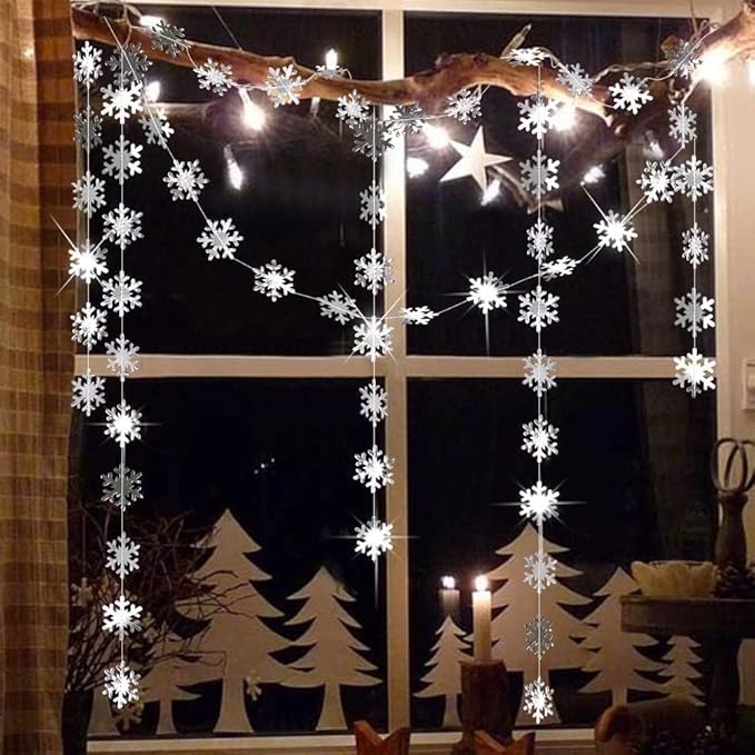 Cheerland Clearance Winter Wonderland Silver Snowflakes Decorations Hanging Christmas Garland for Onederland New Year Office Dorm Hanukkah Holiday Bridal Shower Winter Ceiling Decor Xmas Backdrop