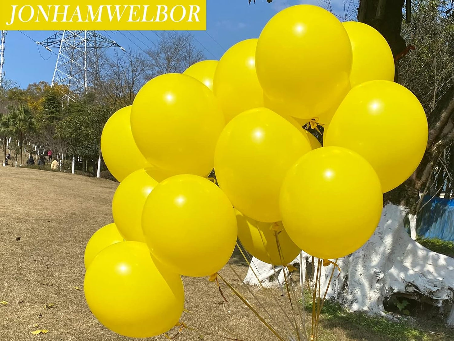Jonhamwelbor Yellow Balloons 12 inch 100 Pack Matte Dark Yellow Latex Helium Balloons for Baby Shower Birthday Wedding Party Decorations (With Ribbon)
