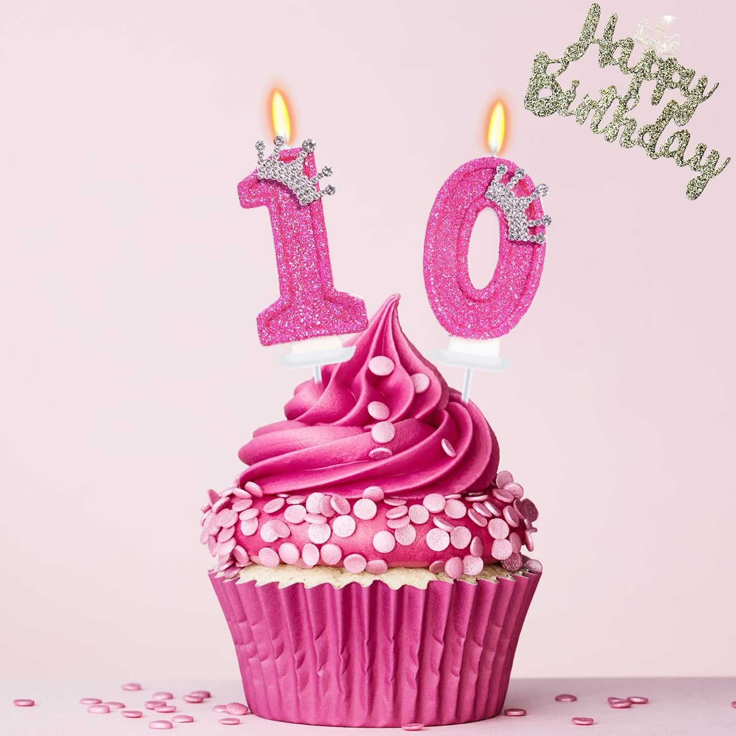 Birthday Candle for Cake, Crown Rose Number Candles, 2.76 inch Number Happy Birthday Candle, Cake Topper Decoration for Birthday Party (Number 10)