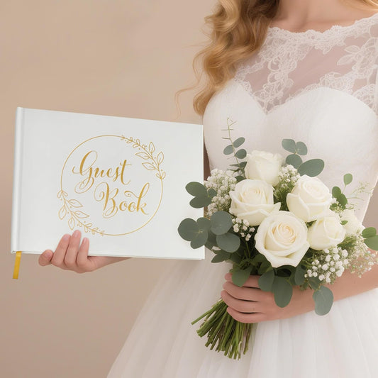 LotFancy Wedding Guest Book, 10 x 8’’ Sign in Book with 2 Pens, Polaroid Guest Book with 128 Pages, Gold Foil Hardcover, Guestbook for Wedding Reception, Bridal Shower, Birthday and Special Events