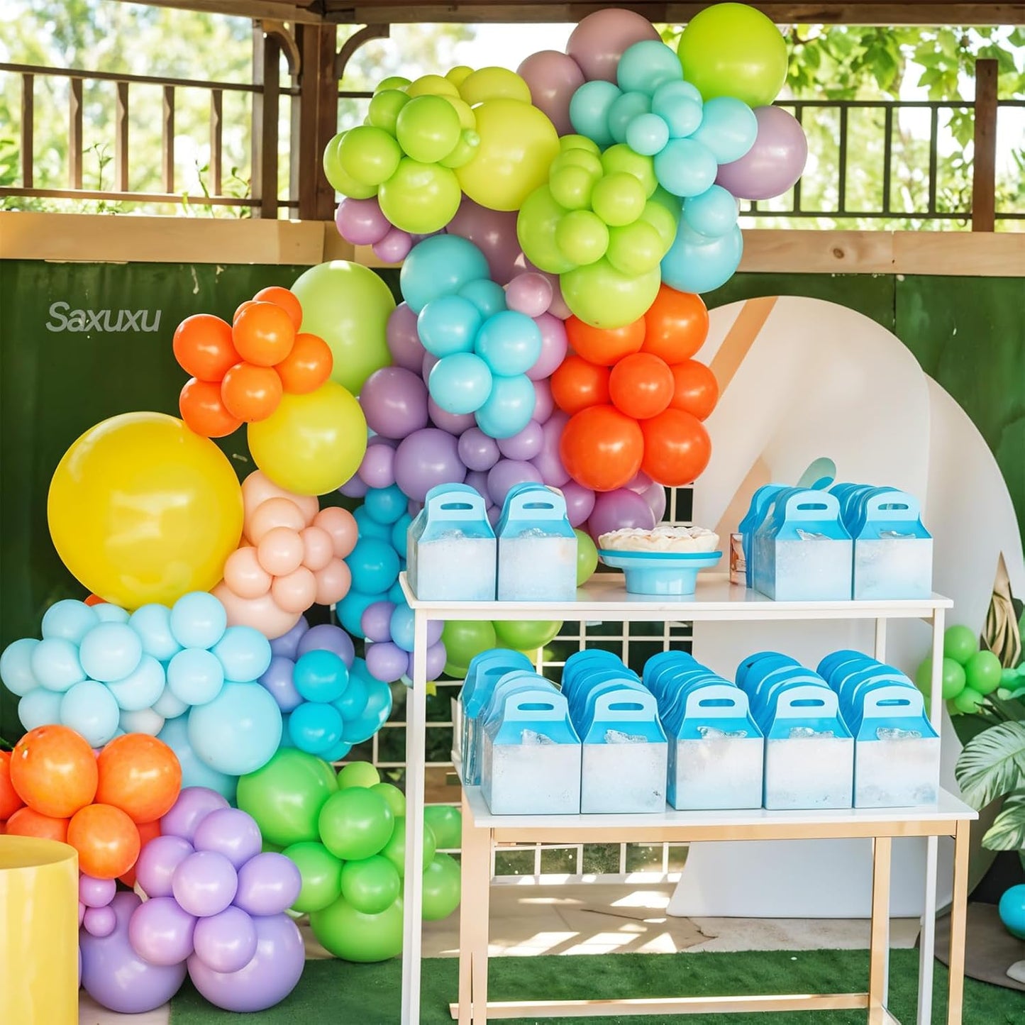 Colorful Balloon Arch Kit, Green White Orange Balloons Garland Arch Kit, Matte Teal Yellow White Light Green Balloons For Birthday Baby Shower Zoo Theme Party Wedding Bachelorette Decorations