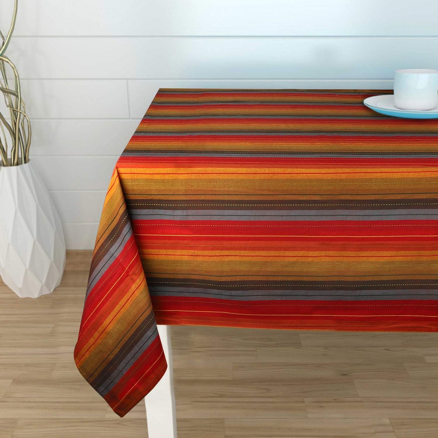 Urban Villa Tablecloth Cuisine Stripes Table Cloth Tabletop Cover Kitchen Dining Tablecloth 100% Cotton Great Parties Wedding Holiday Dinner Red Multi Rectangle 60X84 Inches 6-8 Seats Table Cloth