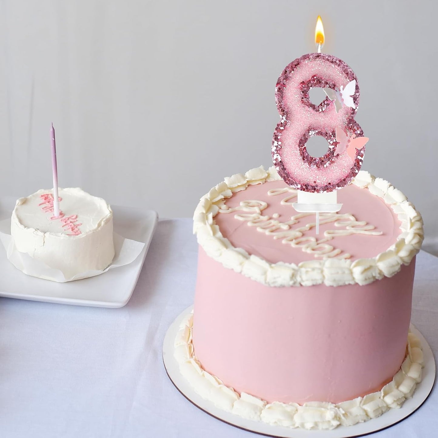 8th Birthday Candles，Glitter Butterfly Cake Toppers Pink Sequins Wedding Numeral Cupcake Decorations，Suitable for Girl and boy Wedding Cakes, Party Celebrations, Birthday Decorations