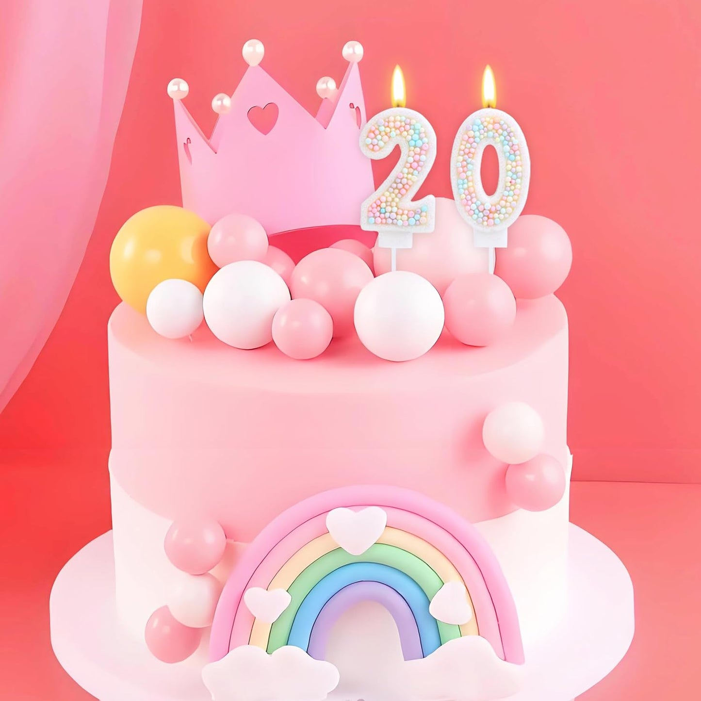 20th Birthday Candle Macaron Glitter 3D Pastel Number 20 Candles for Birthday Cakes Girl Women Sweet Theme Birthday Wedding Anniversary Party Cake Decoration