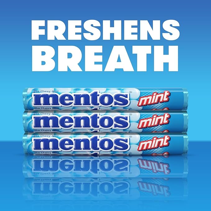 Mentos Chewy Mint Candy Roll, Mint Candies, 14 Pieces Per Roll, 15 Count Party Pack