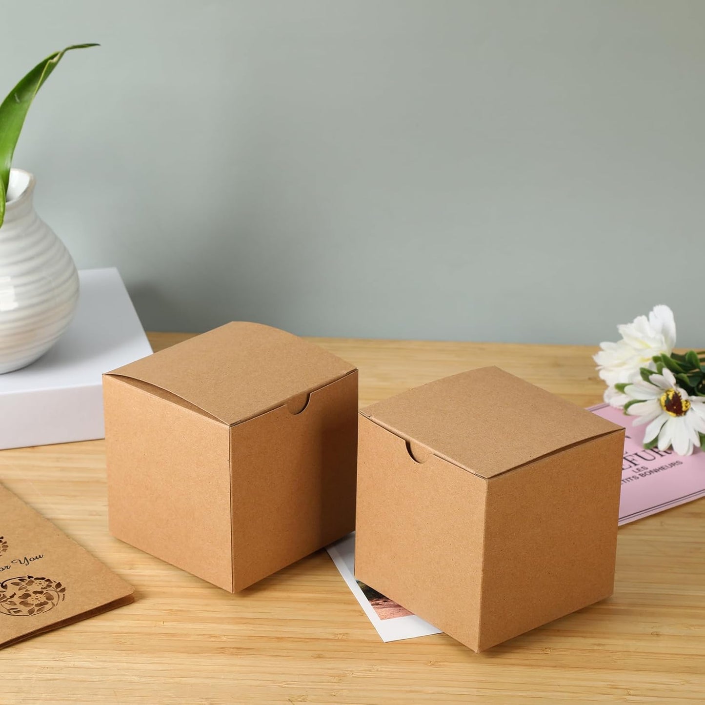 SHIPKEY 10 Pcs Kraft Gift Boxes | 3x3x3 Inches Square Boxes with Lids | Small Gift Boxes for Party, Wedding, Christmas, Holidays, Birthdays and All Other Occasions (8x8x8 cm)