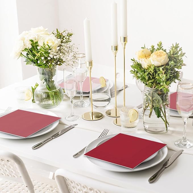 Whaline 150 Pcs Red Burgundy Dinner Napkins Disposable Paper Napkin Decorative 3 Color Dessert Dinner Hand Napkin for Wedding Birthday Home Party Table Supplies Decor