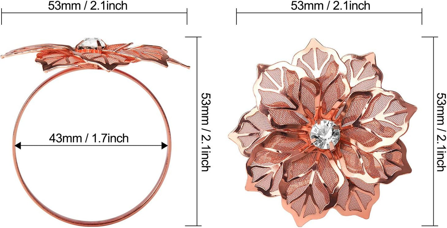 KPOSIYA Flower Napkin Rings Holder Metal Rose Gold Napkin Rings Set of 12 for Wedding Party Holiday Banquet Christmas Dinner Delicate Serviette Buckles Decor Favor (12, Rose Gold)