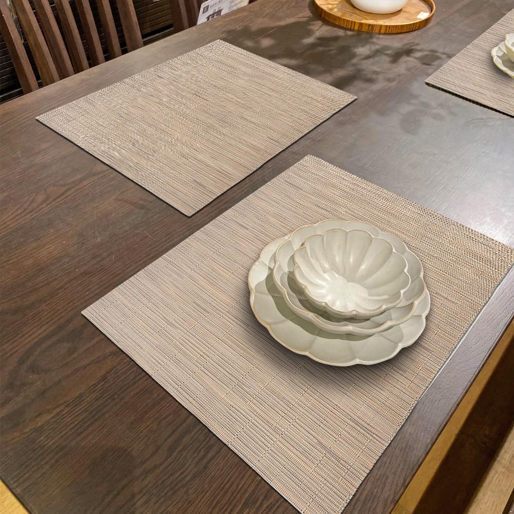 homEdge PVC Placemat, 4 PCS of Non-Slip Heat Resistant Place Mats, Washable Vinyl Placemats, Set of 4-Tan