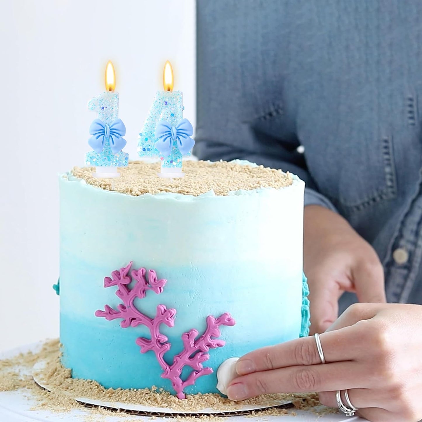 14th Birthday Candles Blue Bow Number 14 Cake Candles, 14 Cake Topper Decorations for Kids Pets Pastel Birthday Party Supplies (Number 14)