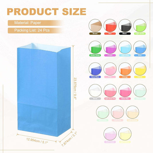 PATIKIL Party Favor Bag, 24 Pcs 5.1x3.1x9.4 Inch Medium Paper Candy Bags Gift Treat Celebration Halloween Goody Birthday Wedding Party with Stickers, Blue