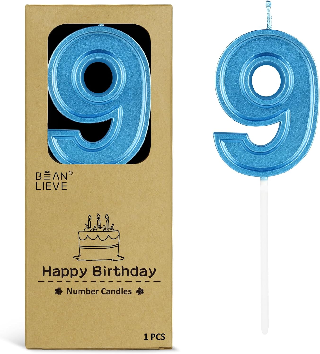 BEAN LIEVE Blue Birthday Candles Number 9, Blue Number Candles, Cake Number Candles for Birthday Parties and Wedding Anniversary Celebrations