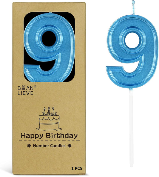 BEAN LIEVE Blue Birthday Candles Number 9, Blue Number Candles, Cake Number Candles for Birthday Parties and Wedding Anniversary Celebrations