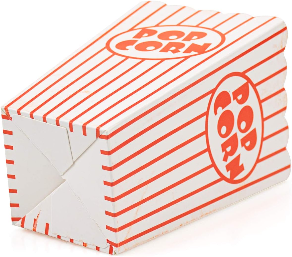Bekith 100 Pack Paper Open-Top Popcorn Box, Popcorn Containers Striped Red and White, Great for Movie Theater Party