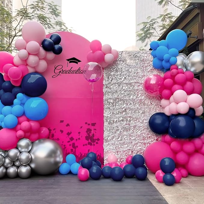 Blue Pink Balloon Garland Arch Kit, 167Pcs Pastel Hot Pink Navy Light Blue Silver Balloons for Gender Reveal Baby Shower Graduation Birthday Pool Hawaii Tropical Party