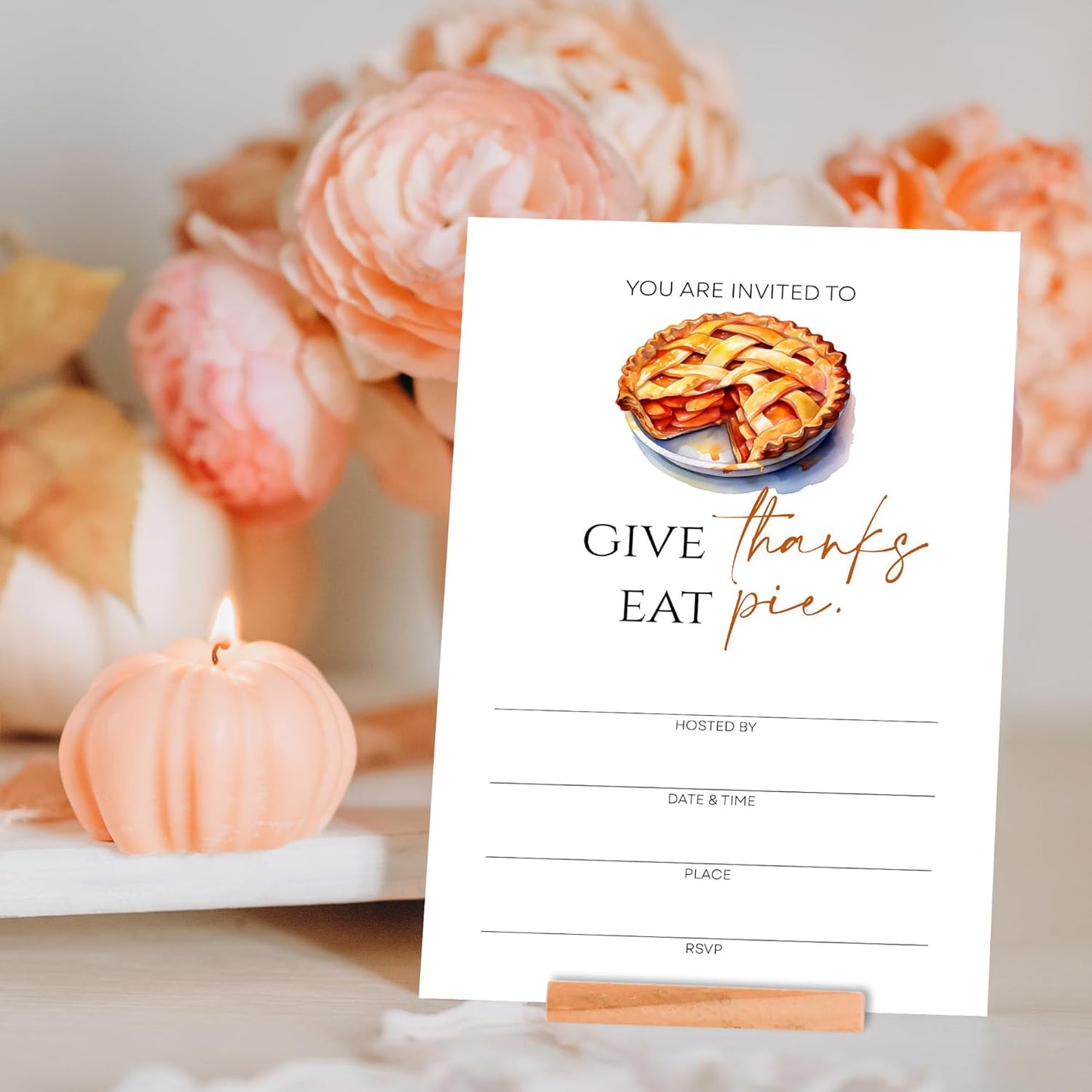Thanksgiving Invitations - Eat Pie Design Card with Envelopes And RSVP Cards - You're Invited 20Pcs Fill In Friendsgiving Invitations Cards For Family & Friends(4 x 6 Inch) (032)