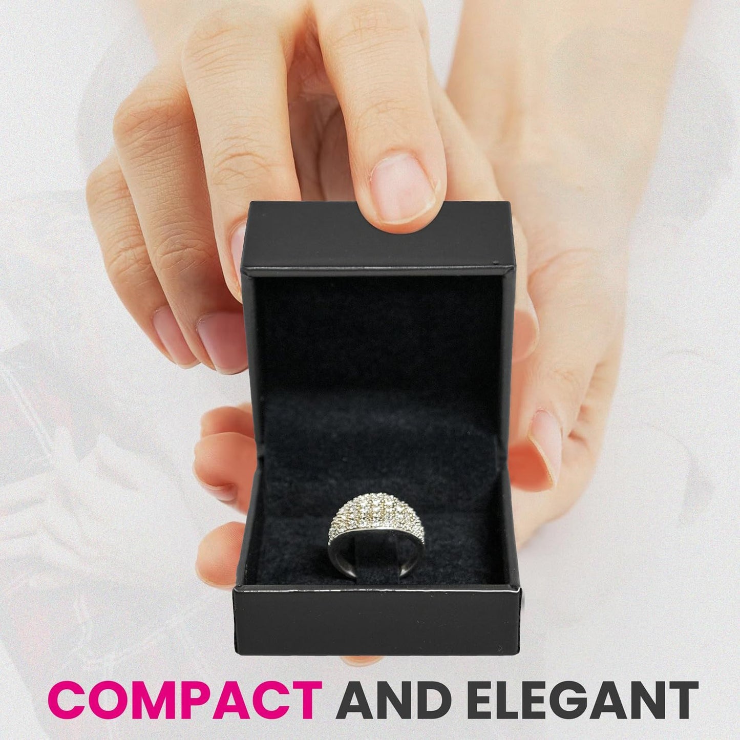 Novel Box Black Jewelry Box for Rings 2.37x2.37x1.87 Inches - Tab Ring Gift Box for Proposal Wedding Engagement - Faux Leatherette Jewelry Display Box - Gift Presentation Boxes for Rings