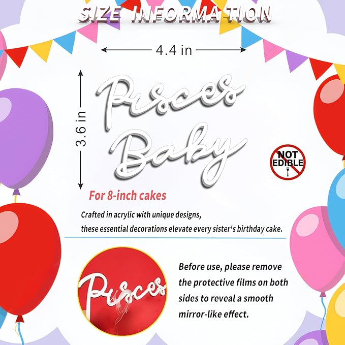 Pisces Cake Topper – Zodiac Birthday Decoration for Pisces Season, Horoscope Party Supplies for Baby or Adult Birthday (Pisces Baby)
