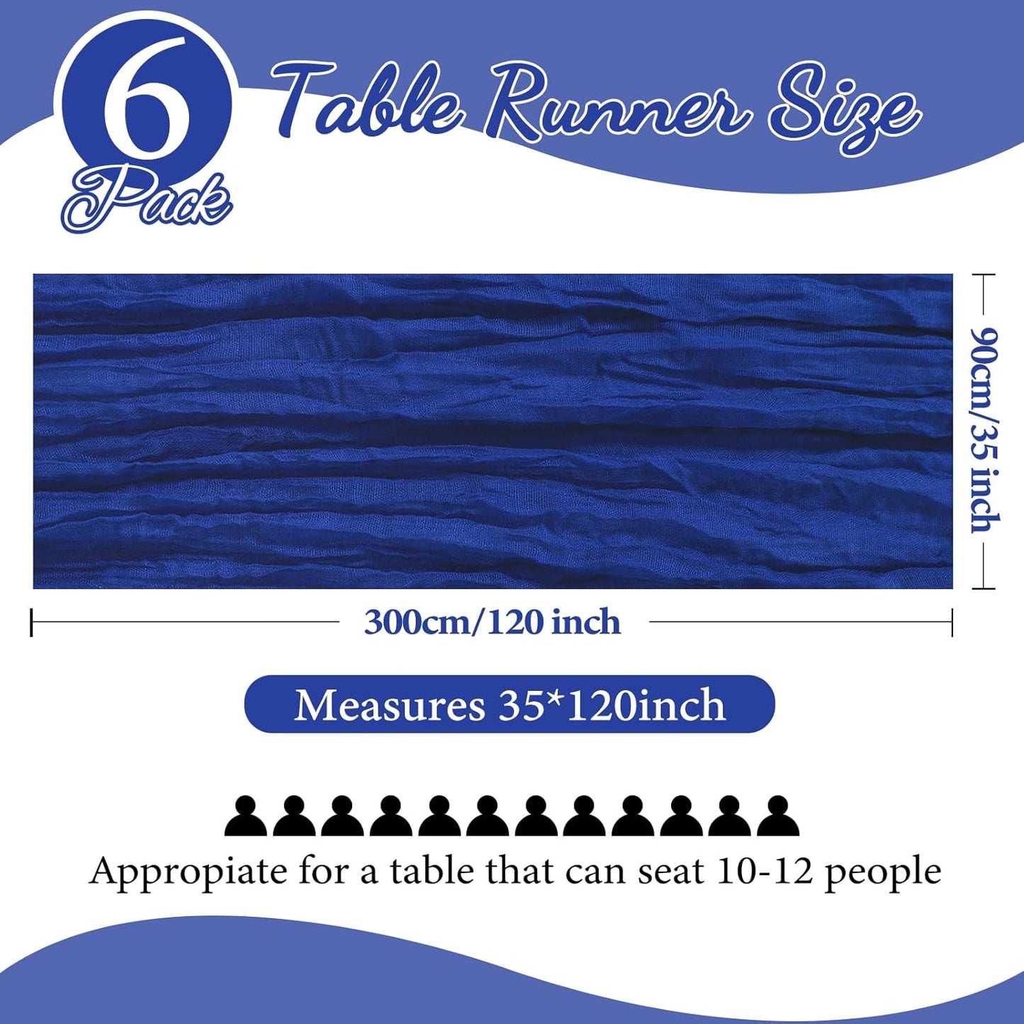 6 Pack 10FT Royal Blue Cheesecloth Table Runner 35x120 Inch Gauze Rustic Boho Table Runner Cheese Cloth for Wedding Decor Birthday Party Bridal Baby Shower Table Centerpiece Decoration