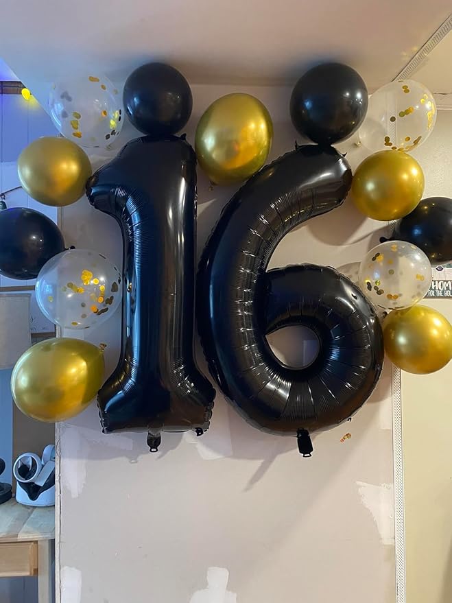 Number Balloons Black 1 Balloon for Birthday Party, One Happy Birthday Decorations, 40 Inch Large One Balloon for 1st Girl Boy Baby Shower 10 11 15 16 18 21 Photo Shoot
